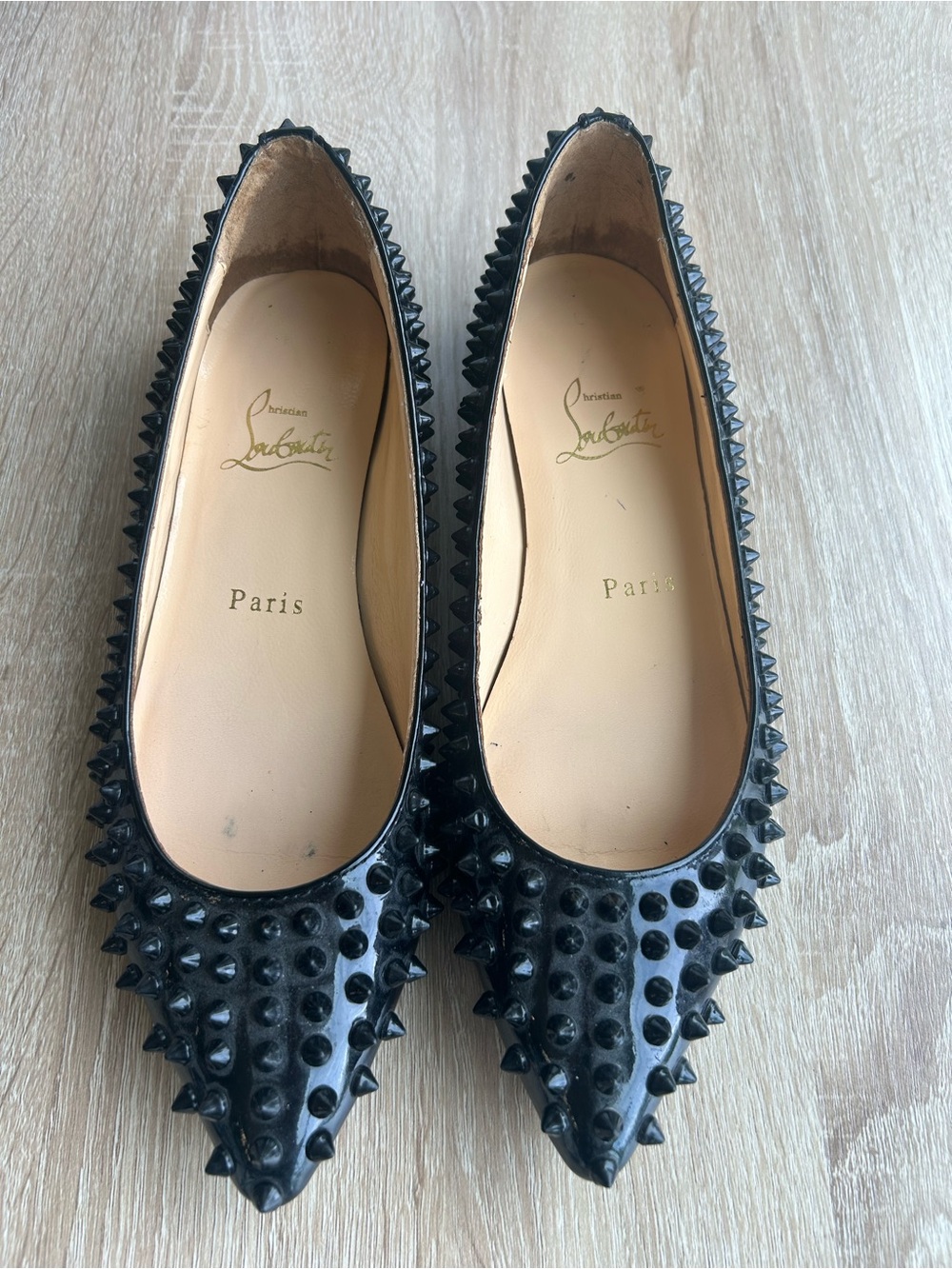 Christian Louboutin Black Spiked Pigalle Pointed Toe Flats 37